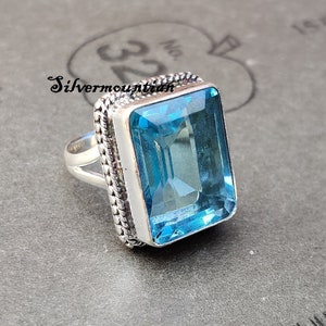 Blue Topaz Ring~ Rectangle Shape Ring~ 925 Sterling Silver Ring~ Birthday Events~ Amazing Ring~ Gemstone Ring~ Handmade Ring~ Silver Jewelry