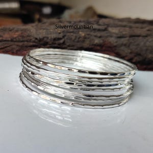 Hammered Sterling Silver Bangle Set: Boho Stacking Bracelets