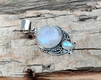 Natural Moonstone Pendant , 925 Sterling Silver Pendant , Beautiful Gemstone Pendant ,Wedding Gift ,Lovely Pendant , Green Turquoise Pendent