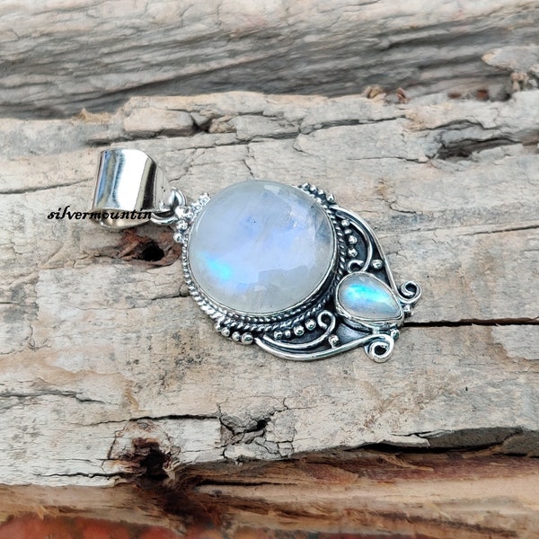 Natural Moonstone 925 Sterling Silver Pendant: Gemstone Jewelry