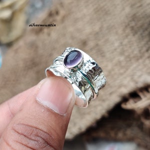 Handmade Amethyst Spinner Ring: 925 Sterling Silver Fidget Jewelry