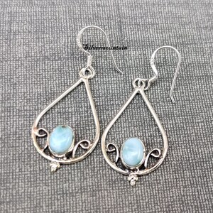Larimar Gemstone Earring/  Oval Stone Earring/ 925 Sterling Earring/ Amazing Earring/ Beautiful Earring/ Handmade Earring/ Styling Earring/