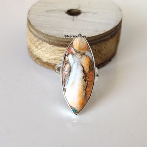 925 Sterling Silver Oyster Copper Turquoise Ring, Man & Women Wedding Jewelry, Oyster Marquise Ring, Silver Jewelry, Gift For Love, Gift Her