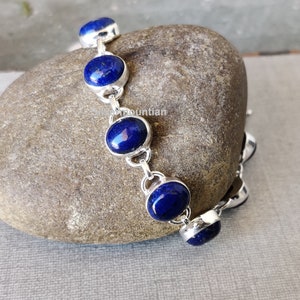 Handmade Lapis Lazuli Bracelet: Oval Gemstone, 925 Sterling Silver