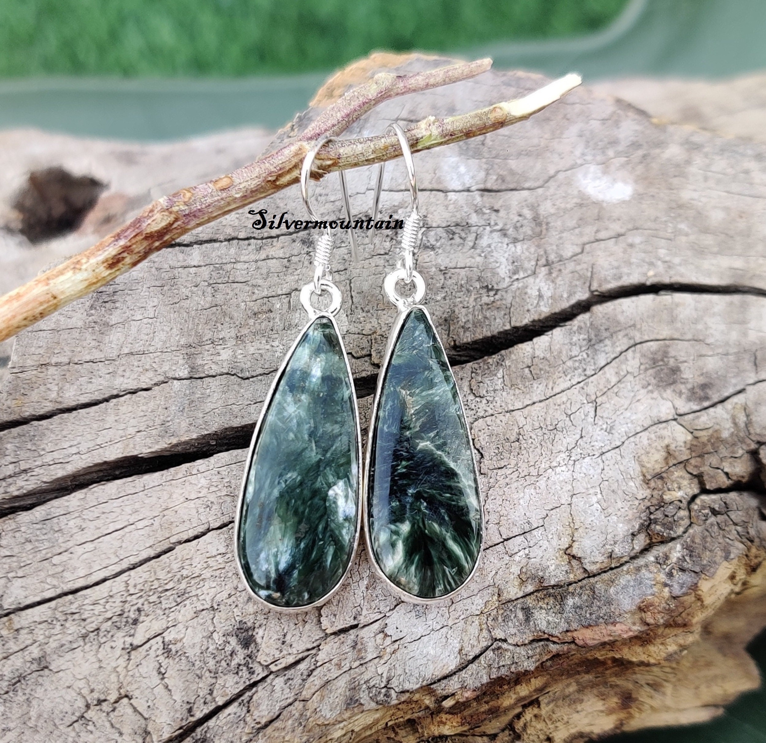 Bijoux Séraphinite Et Argent – Parure Pendentif & Boucles D'oreilles, Style Cœur Romantique