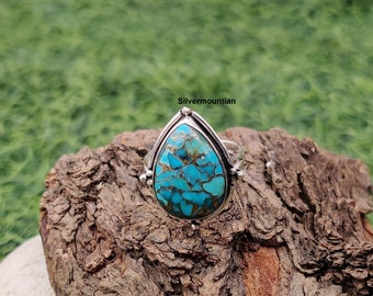 Blue Copper Turquoise Ring*Pear Shape Ring*925 Sterling Silver*Stylish Ring*Top Quality Ring*Amazing Ring*Silver Jewelry Ring*Designer Ring