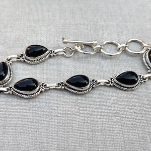 Black Onyx Bracelet* 925 Sterling Silver Bracelet* Pear Onyx Bracelet*  Black Gemstone* Designer Bracelet* Handmade Bracelet for Women***