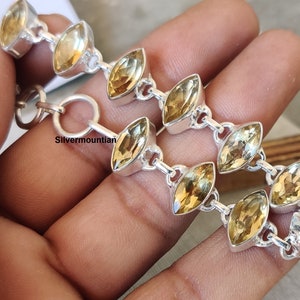 Handmade Citrine Bracelet: 925 Sterling Silver Adjustable Gemstone Bracelet