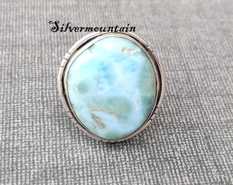 Handmade Larimar Gemstone Ring: 925 Sterling Silver Band