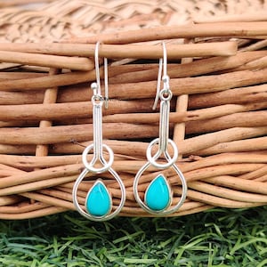 Turquoise Gemstone Earring* 925 Sterling silver Earring* Earlobe Earring* Pear Shape Earring* Turquoise Jewelry* Hot Selling Valentine Gift*