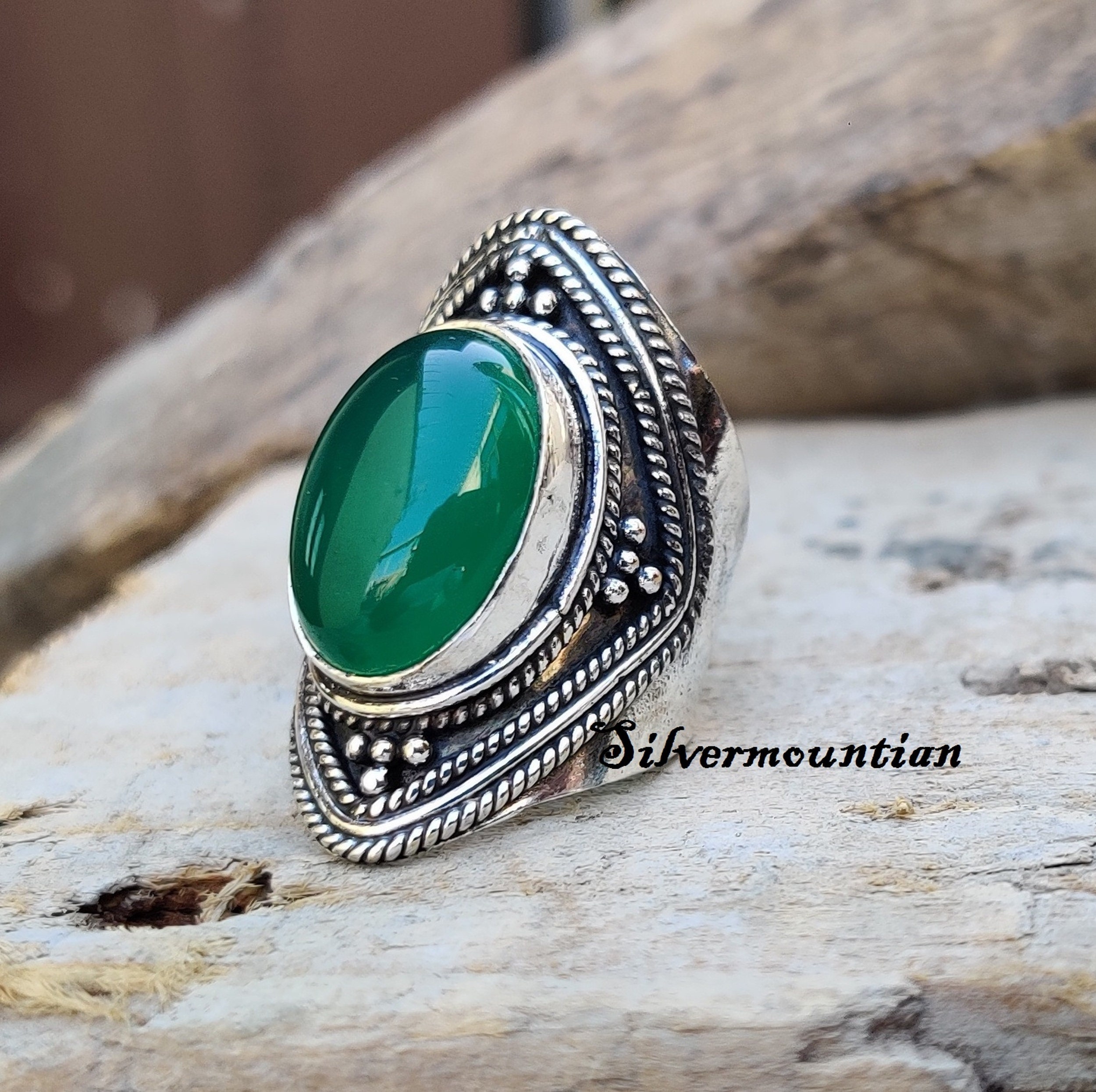 Green Onyx 925 Silver Plated Handmade Jewelry Ring US Size 10.25 R-19487