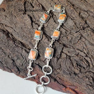 Austern-Kupfer-Türkis-Armband, handgemachtes Armband, 925 Sterlingsilber, Rechteckstein-Schmuck, natürlicher Edelstein, zierliches Armband, Geschenk