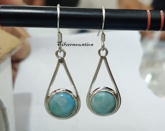 Larimar Silver Earring, Solid Silver Earring, Handmade Earring,  Larimar Blue Earring, Lovely Earring, Silver Jewelry Gift , Gift For Her