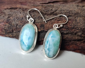 Larimar Dangle Earrings: Handmade Sterling Silver Gemstone