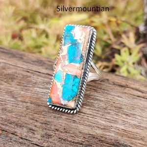 American Turquoise Ring: Handmade Sterling Silver Band Ring Oyster Turquoise