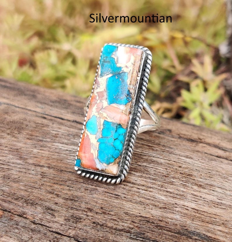 American Turquoise Ring: Handmade Sterling Silver Band Ring Oyster Turquoise