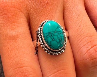 Turquoise Ring* Gemstone Ring* Oval Shape Ring* Designer Ring* 925 Sterling Silver Ring* Boho Ring* Fidget Ring* Lovely Ring*Gift Item*SP128