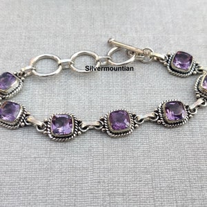 Handmade Amethyst Gemstone Bracelet: 925 Sterling Silver