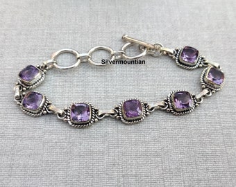 Handmade Amethyst Gemstone Bracelet: 925 Sterling Silver