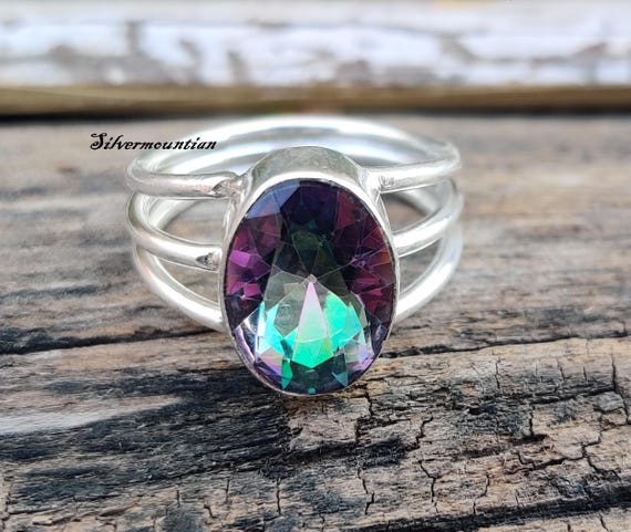Gemstone Ring Mystic Fire Topaz Rings Sterling Silver Mystic Topaz