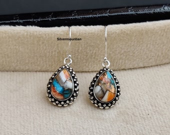 Oyster Copper Turquoise Dangle Earrings: 925 Sterling Silver
