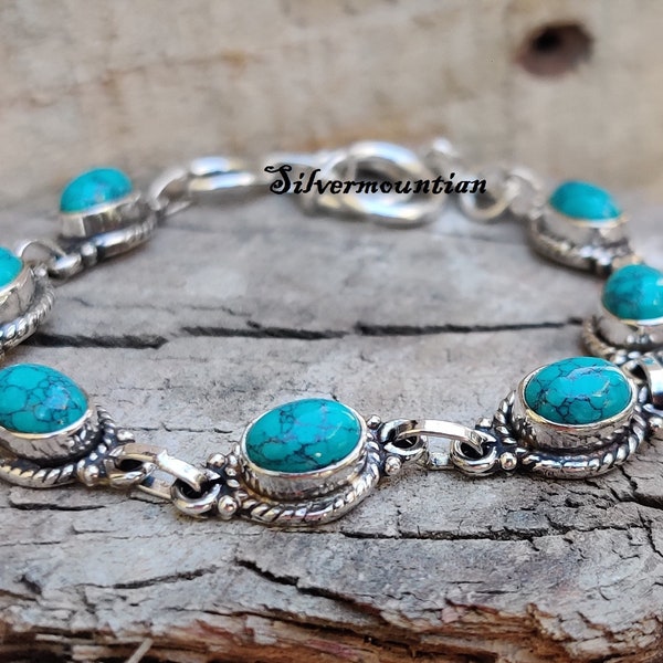 Turquoise Silver Bracelet, Moonstone Bracelet, 925 Sterling Silver Bracelet, Handmade Bracelet, Gemstone Bracelet. Women Gift Bracelet,