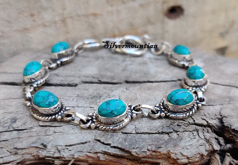 Turquoise Silver Bracelet, Moonstone Bracelet, 925 Sterling Silver Bracelet, Handmade Bracelet, Gemstone Bracelet. Women Gift Bracelet, Turquoise