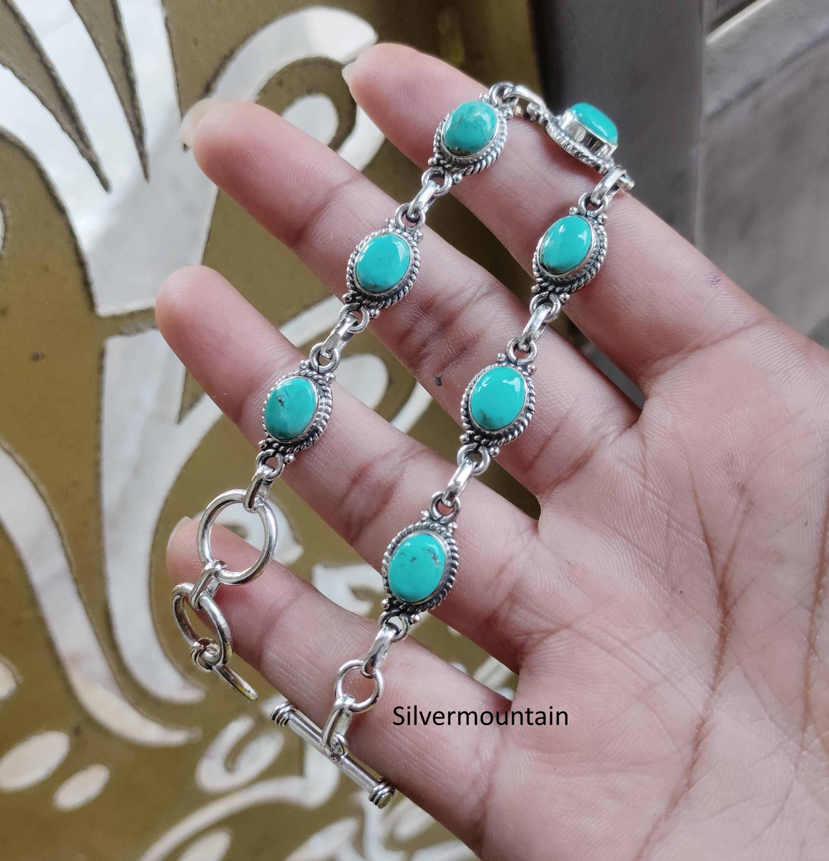 Kingman Turquoise 925 Sterling Silver Bracelet, Oval Stone Toggle