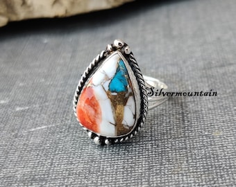 Oyster Copper Turquoise Ring* Pear Shape Ring*925 Sterling Silver Ring*Handmade Ring*Designer Ring*Beautiful Ring*Stylish Ring*Gift For Her*