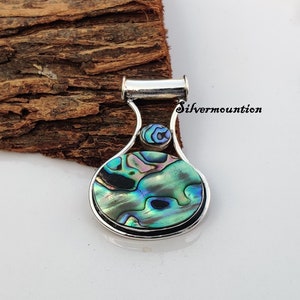 Handmade Oval Abalone Shell Pendant: 925 Sterling Silver Two-Stone Jewelry