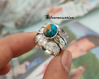 Oyster Copper Turquoise Ring, 925 Sterling Silver, Oyster Ring, Turquoise Ring, Ovel Stone Ring, Beautiful Ring, Amazing Ring, Wedding Gift,