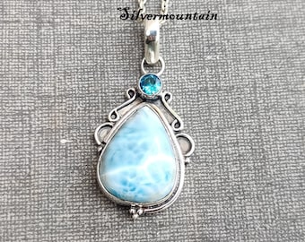 Larimar Gemstone Pendent* Beautiful Pendent* Pear Stone Pendent* 925 Sterling Silver Pendent* Stylish Pendent*Lovely Pendent*Gift Item*SP65*