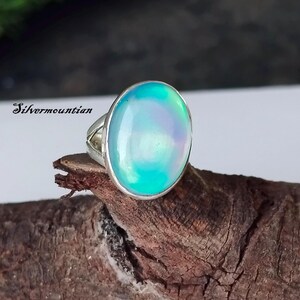 Handgjord Aurora Opalring: Statementarmband i 925 sterlingsilver