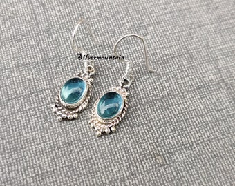 Oval Aquamarine Earrings: 925 Sterling Silver Gemstone Dangle