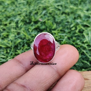 Red Ruby Ring, 925 Sterling Silver, Oval Ruby Designer Ring, Birthday Gift Ring, Promise Ring, Boho Ring, Men&#39;s Ring, Handmade Silver Ring