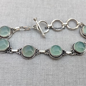 Bracelet calcédoine turquoise : fermoir à bascule en argent sterling 925 fait main