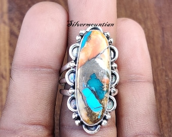 Oyster Copper Turquoise Ring* Oval Cut Stone Ring* 925 Sterling Silver Ring* Handmade Ring* Beautiful Ring* Designer Ring* Gift For Women