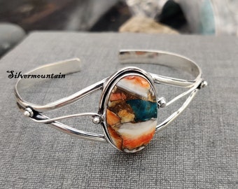 Oyster Copper Turquoise Bangle* 925 Sterling Silver Bangle* Handmade Bangle* Amazing Bangle* Lovely Bangle* Adjustable Bangle* Boho Bangle*