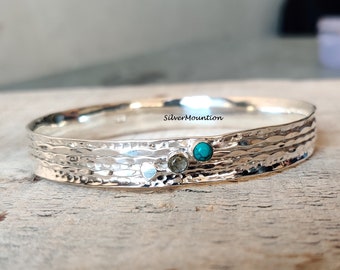 labradorite Bangle, 925 Sterling Silver, turquoise Bangle, Handmade Bangle, Anniversary Bangle, Amazing Bangle, Blue Stone Bangle, Gift Her,