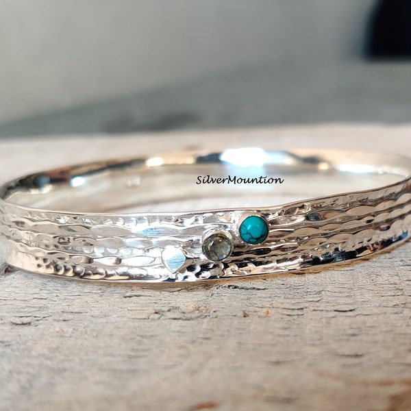 labradorite Bangle, 925 Sterling Silver, turquoise Bangle, Handmade Bangle, Anniversary Bangle, Amazing Bangle, Blue Stone Bangle, Gift Her,
