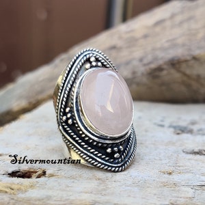 Rosenquarz Ring* 925 Sterling Silber Ring* Oval Stein Form Ring* Handgemachter Ring* Stilvoller Ring*Frauenring*Schöner Ring*Silber Schmuck MO03