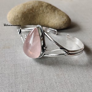 Rose Quartz Bangle* Pear Shape Bangle* 925 Sterling Silver Bangle* Boho Bangle* Adjustable Bangle* Stylish Bangle* Lovely Bangle* Gift Item*
