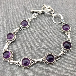 Handgemachtes rundes Amethyst Armband: 925 Sterling Silber Designer Schmuck