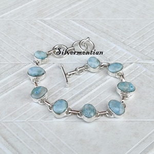 Blue Larimar Bracelet* Oval Shape Bracelet*Beautiful Bracelet* 925 Sterling Silver* Stylish Bracelet* Everyday Wear Bracelet* Free Shipping