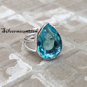 Handmade Blue Topaz 925 Sterling Silver Band Ring