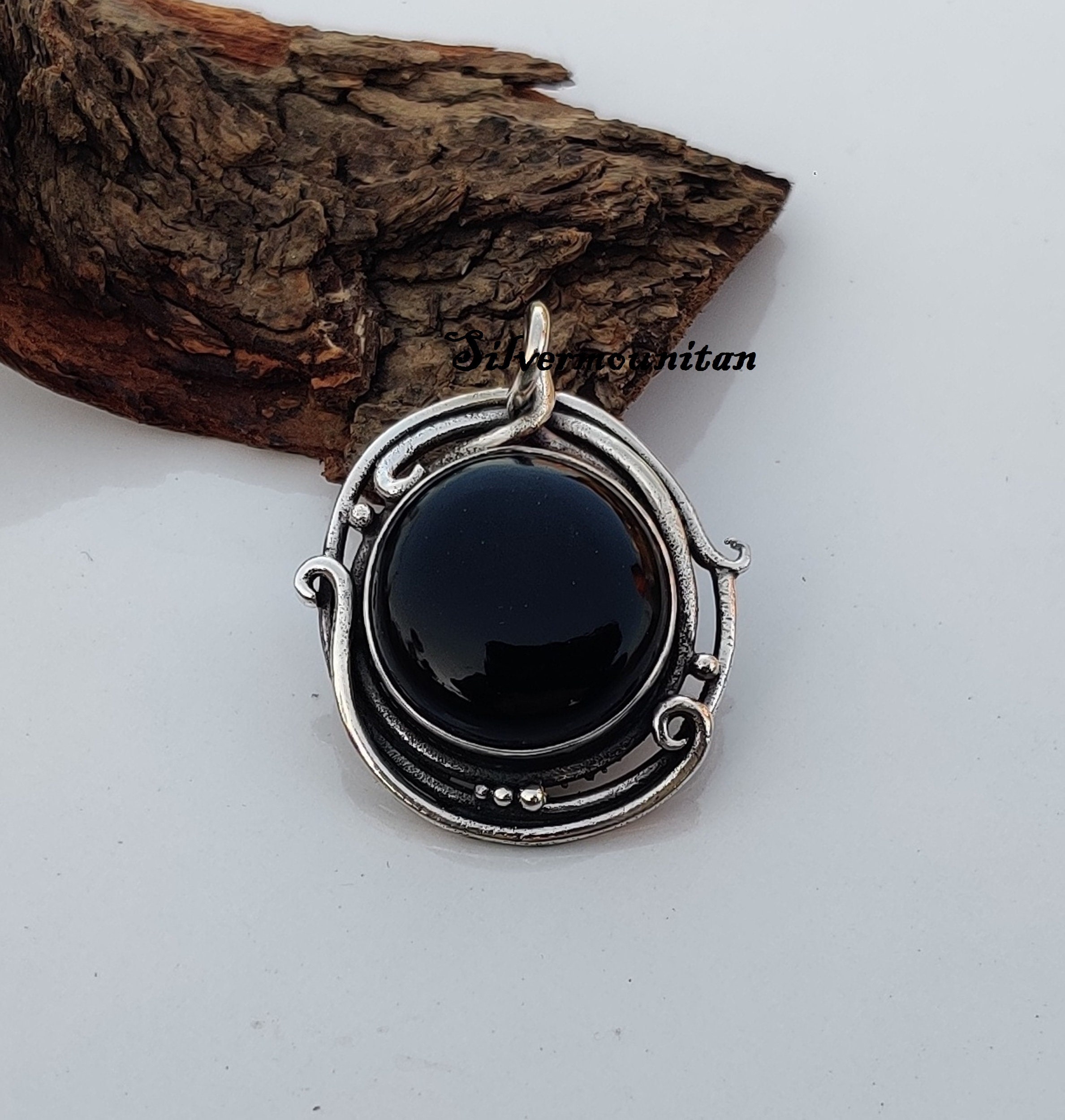 Pendentif En Argent 925 Et Onyx - Modèle P-AR-97 - Neuf Avec étiquettes, Marque Délicatement Doux