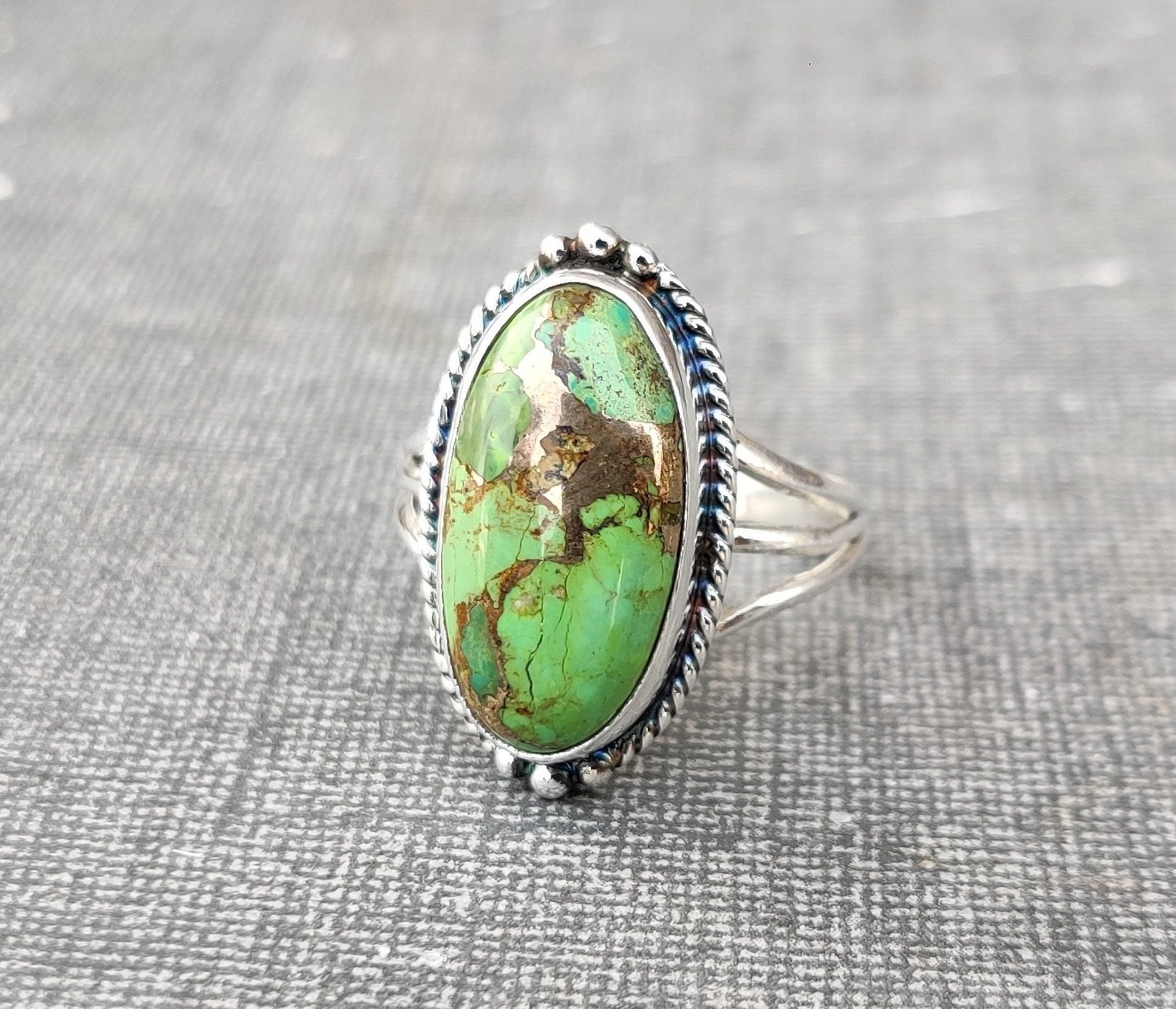 Handmade Green Turquoise Ring: 925 Sterling Silver Band