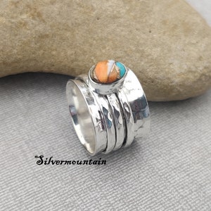 Handgemachter Austern-Türkis 925er Sterlingsilber-Spinner-Ring