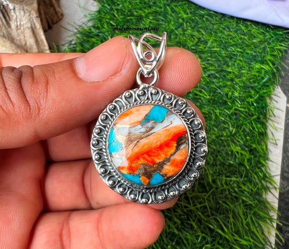 Ciondolo Con Cabochon Rettangolare Di Turchese E Argento 925 - Ciondoli Turchese - Gioielli