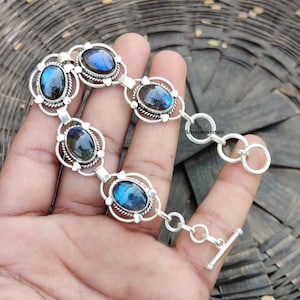 Labradorite Gemstone Bracelet* Oval stone Bracelet* Handmade Bracelet*925 sterling Silver Bracelet*Amazing Design Bracelet*Stylish Bracelet*